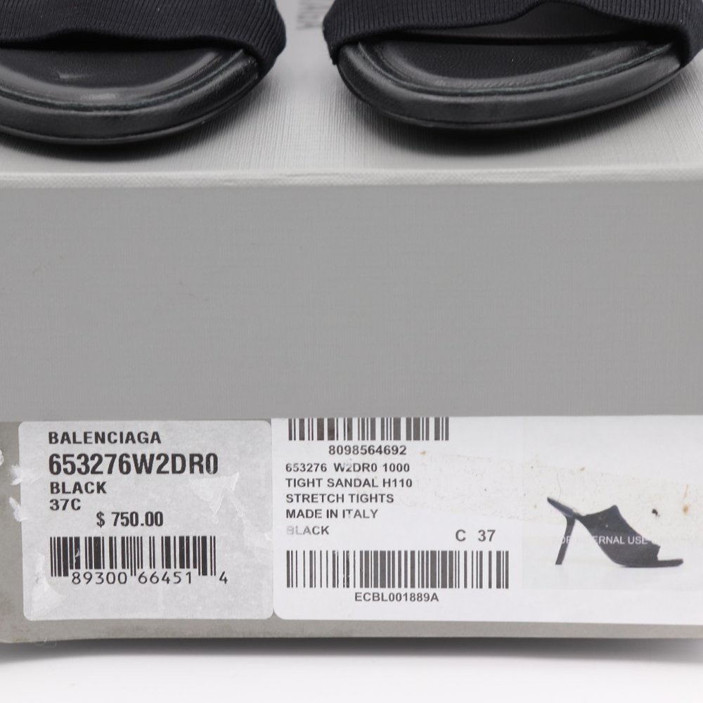 Balenciaga Black Stretch Tight Sandals Heels Mules 7 37 New - Picture 8 of 8